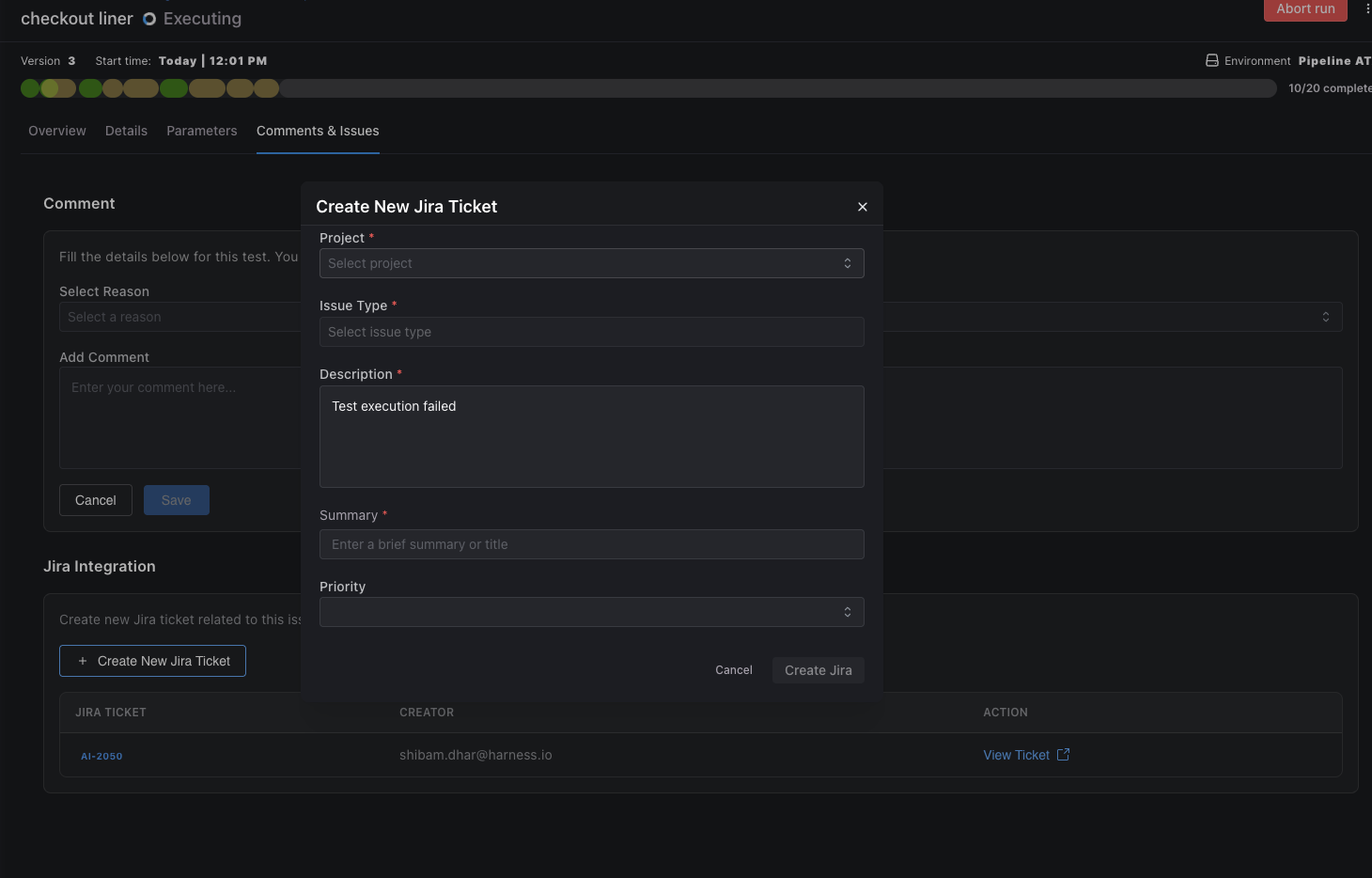 Create Jira Ticket Dialog