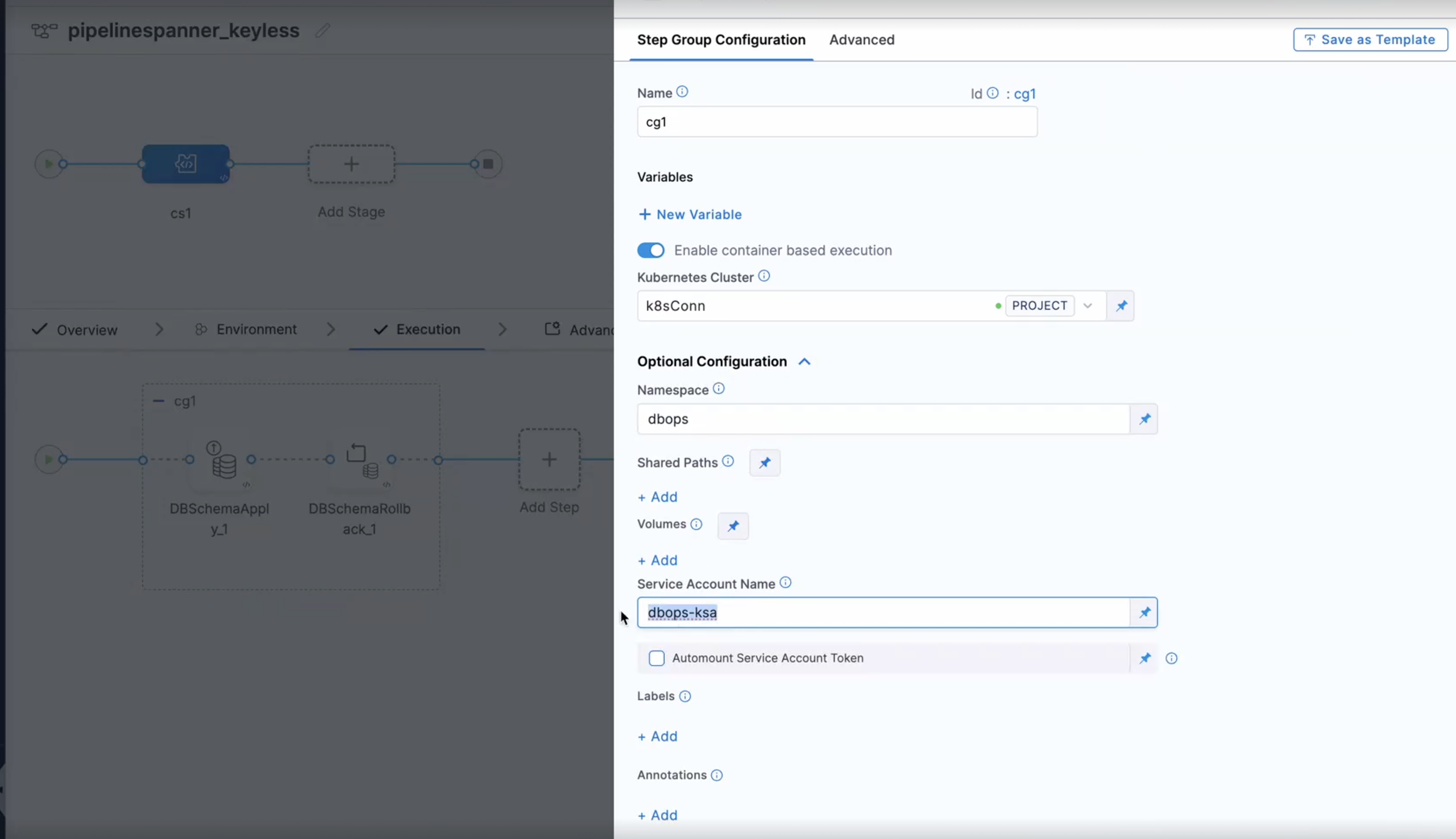 Add Service Account to pipeline step group