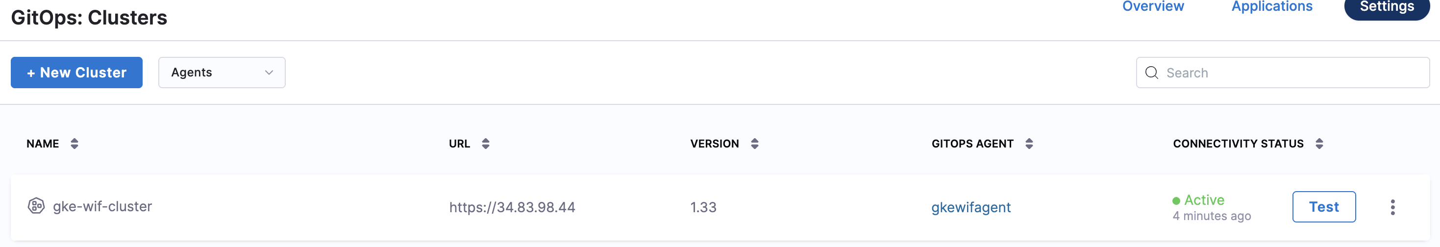 Cluster connected and healthy in Harness