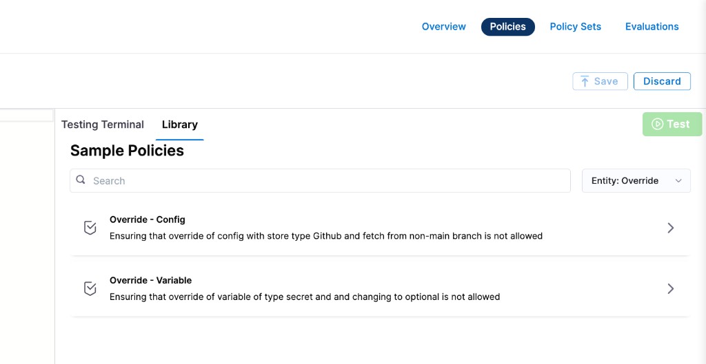 Override sample policies in the Library panel