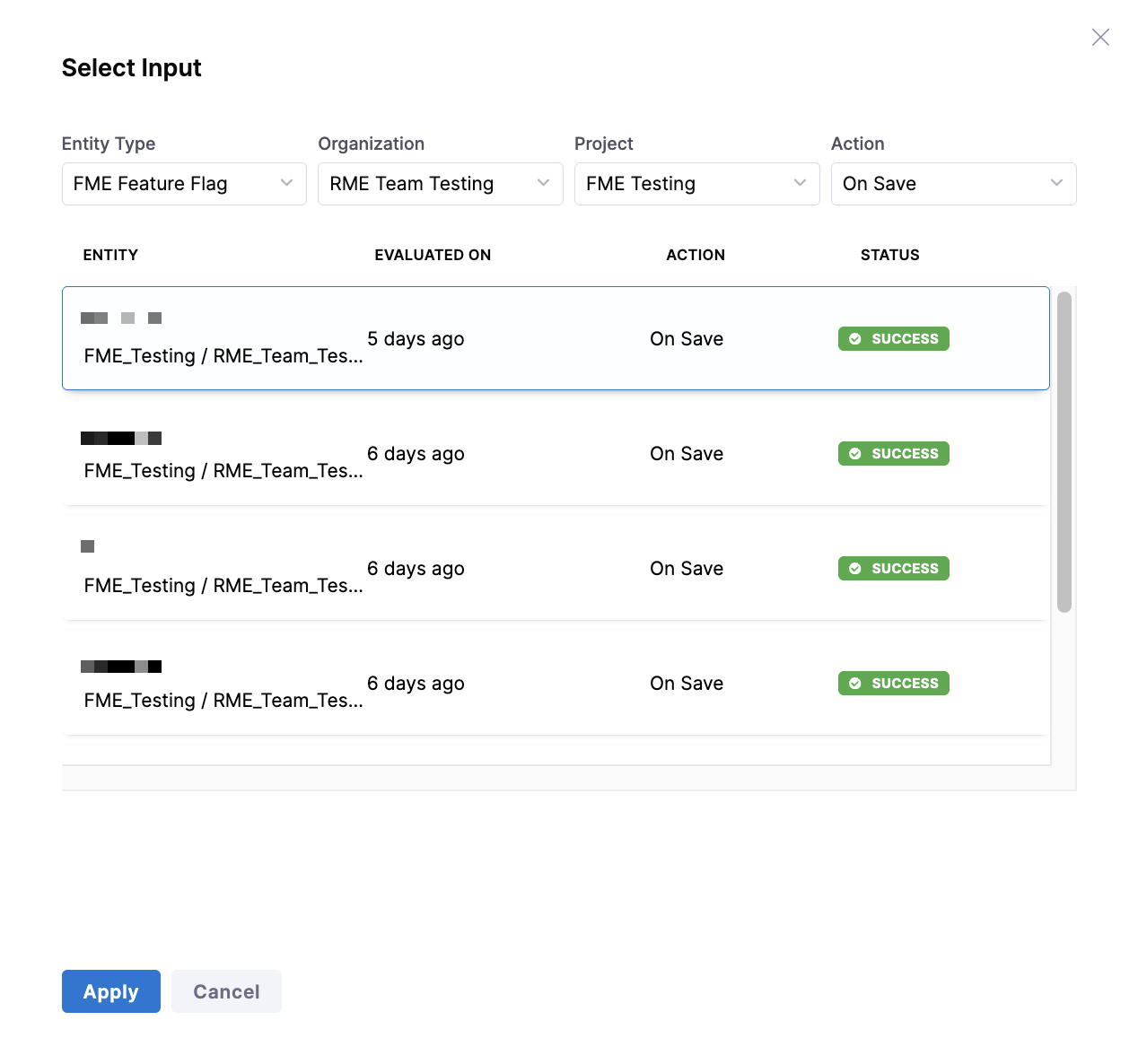 Select input for policy testing