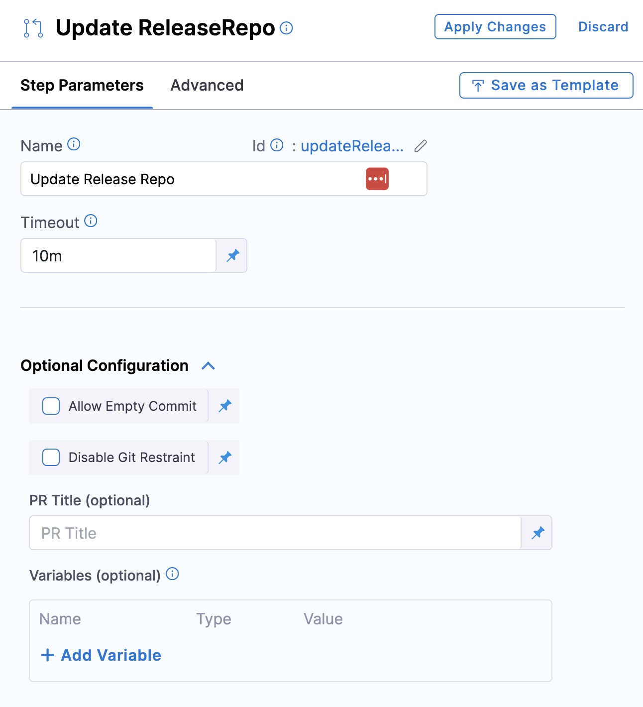 Update Release Repo step configuration